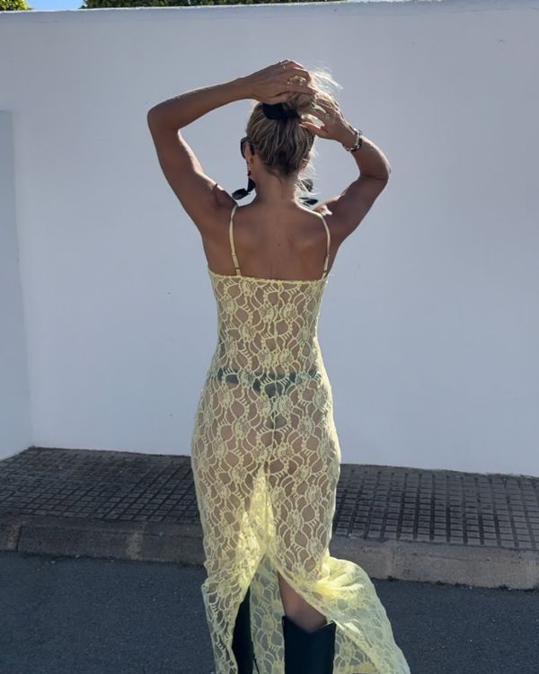 heisses Damen Sommerkleid mit Schlitz und Floral Spitzen Muster 