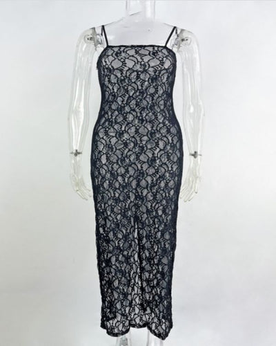 schwarzes Spitzen Floral Lace Kleid Damen 