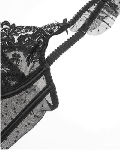 Detail Ansicht der erotischen Crop Tops in schwarz Mesh mit Blumen Floral Print 