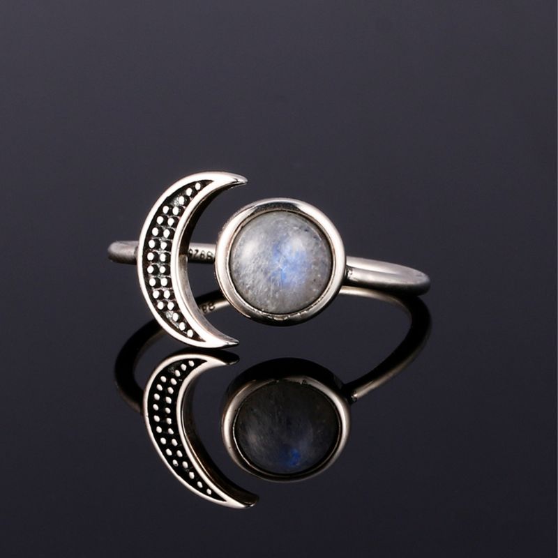 Mondstein Fingerring Ring Sterling Silber 925 und natürlichem Mondstein 