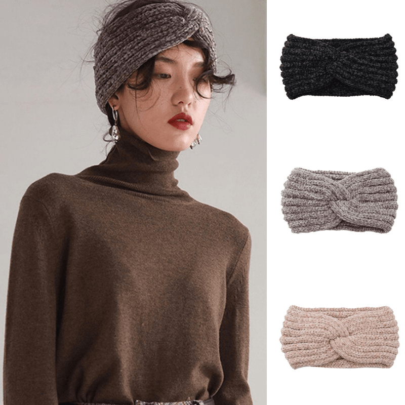 Ohrenwärmer Stirnband gestrickt mit gekreuztem Look in drei Farben erhältlich 