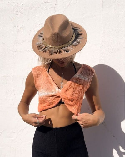 Orange weisses Boho Batik Tie Dye Crochet Crop Top