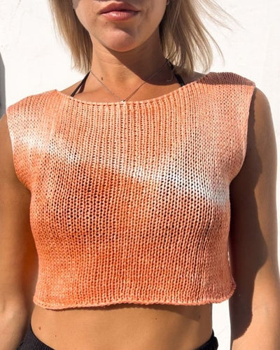 hochwertige Stricktop Häkel Crop Crochet Top im Boho Batik Look