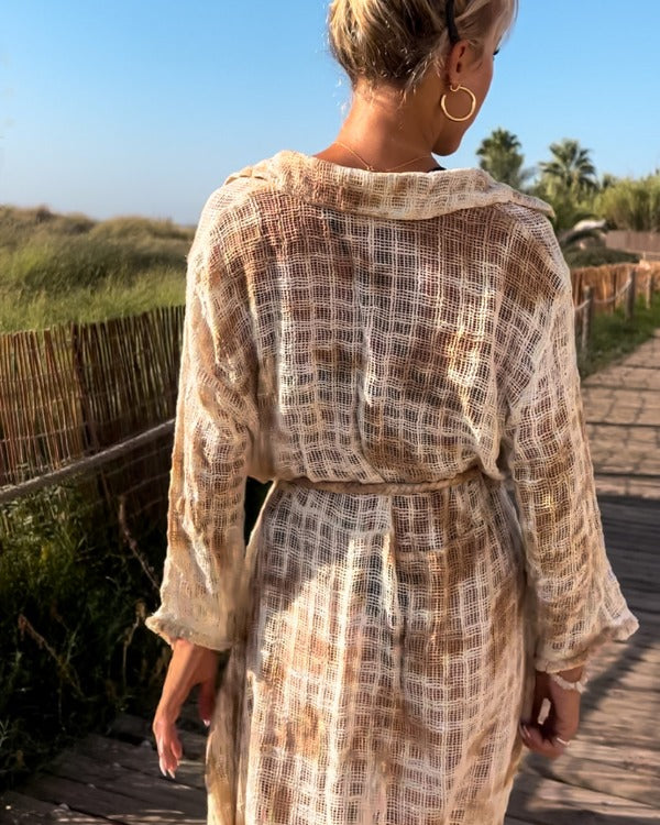 Strick Häkel Batik Kimono mit langem Schnitt und Kragen 