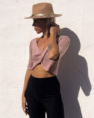Vielseitiges Boho Strick Häkel Shirt mit Twist Effekt und 3/4 Ärmel 