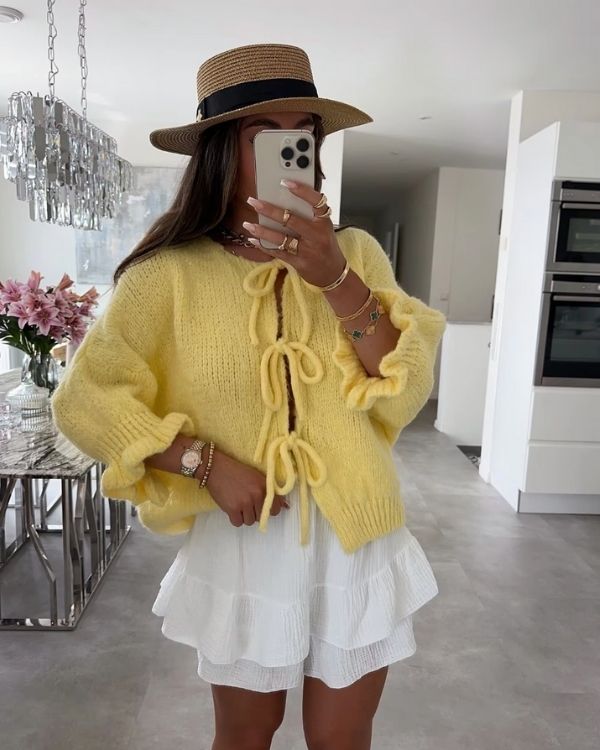Gelbe kuschelige Strickjacke Cardigan für Damen 