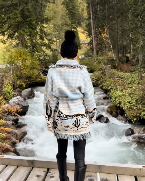 Kaschmir Wolle Strickjacke mit Fransen im Boho Style 
