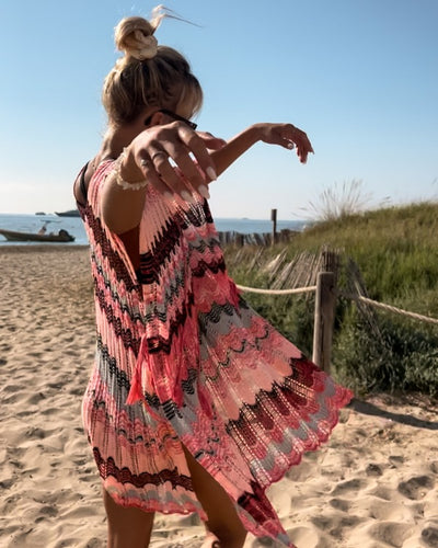 Farbiges Beachkleid Tunika - Crochet Strickkleid Strandkleid 