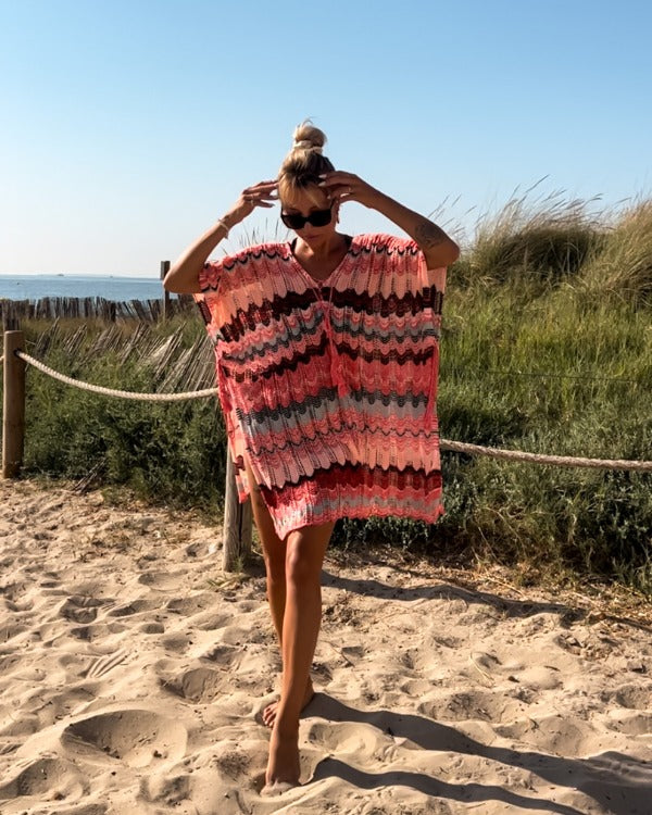 Strickkleid Tunika mit schönem Muster in pink-rosa korall gemischt 