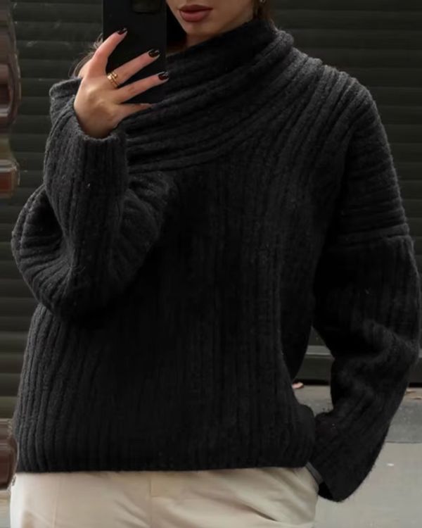 Damen Strickpullover mit breitem Kragen und Schulterfrei 