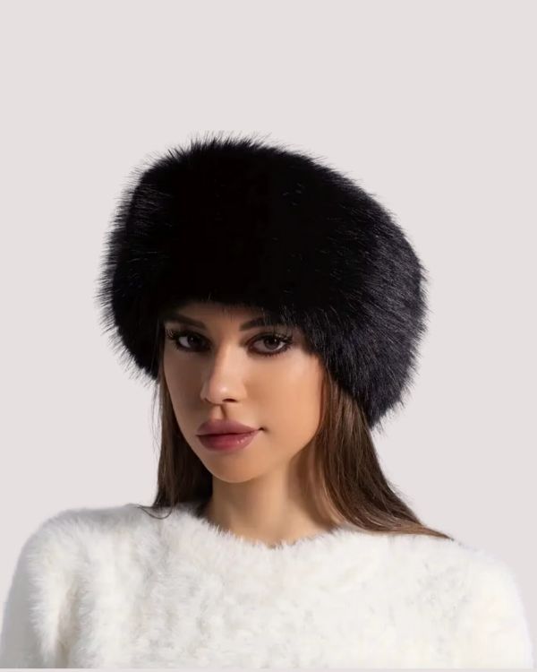Stirnband aus schwarzem Kunstfell, flauschiger Ohrenschützer für Damen im Winter