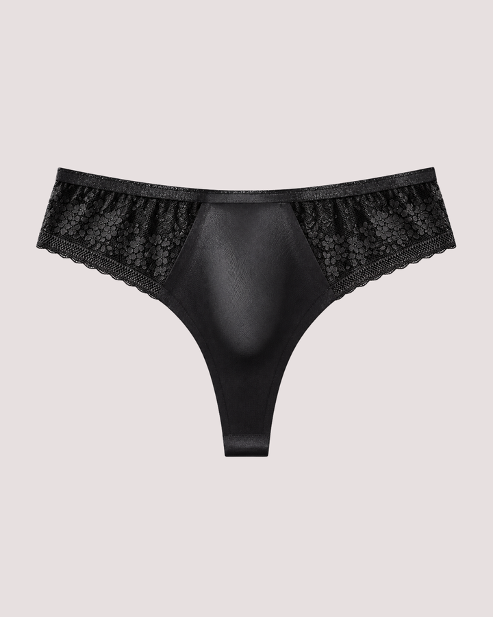 Schwarzer Herren-String Satin Rebel mit seitlicher Spitze