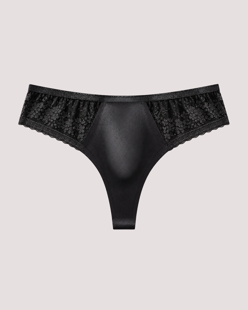 Schwarzer Herren-String Satin Rebel mit seitlicher Spitze