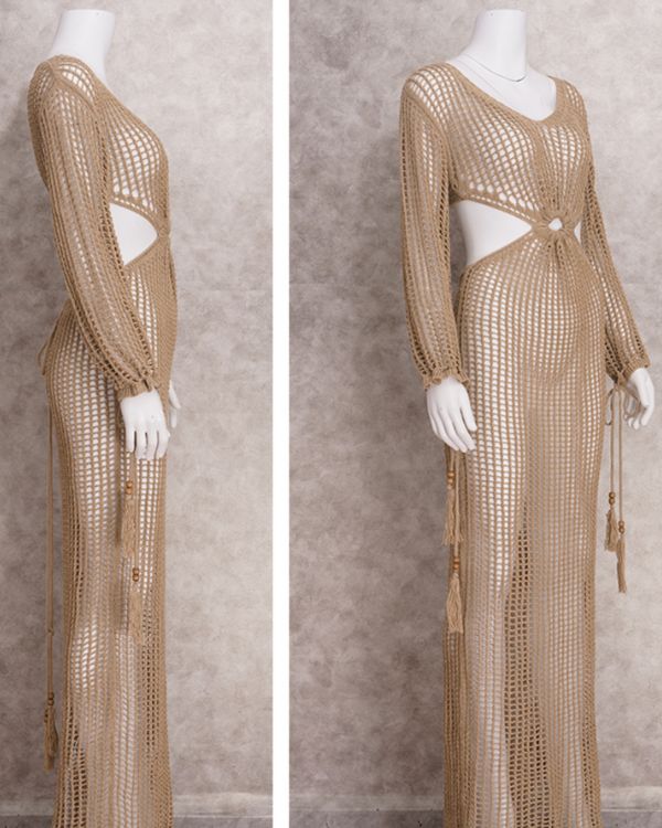 Einzigartiges Design: Langarm Strickkleid mit markantem Netzstrickmuster
