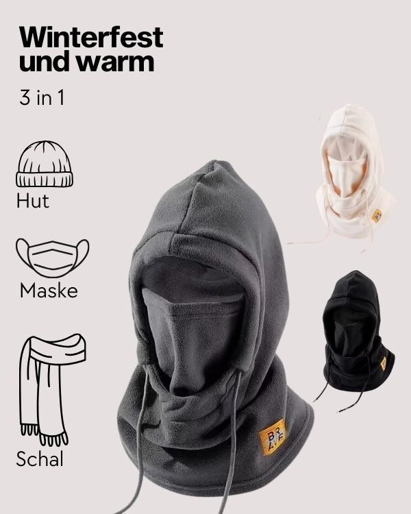 Wintermuetze Sturmhaube mit Maske - Fleece Kappe Nackenschutz 3 in 1 
