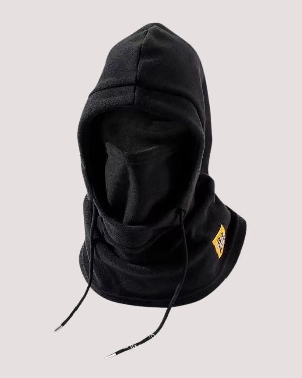 schwarze Fleece Sturmhaube Wintermuetze Kappe mit Maske und Nackenschutz 