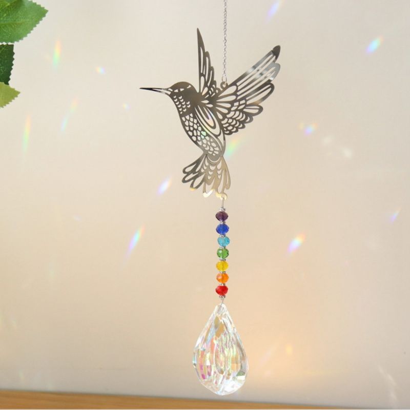 Suncatcher mit Kolibri Symbol und Chakra Steinen Farben 