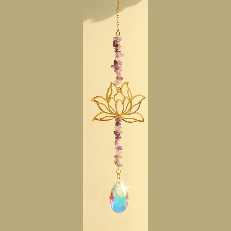 Sonnenfänger für dein Zuhause mit Lotus Blumen Symbol und Amethyst Mineralsteinen - Erleuchte dein Zuhause 