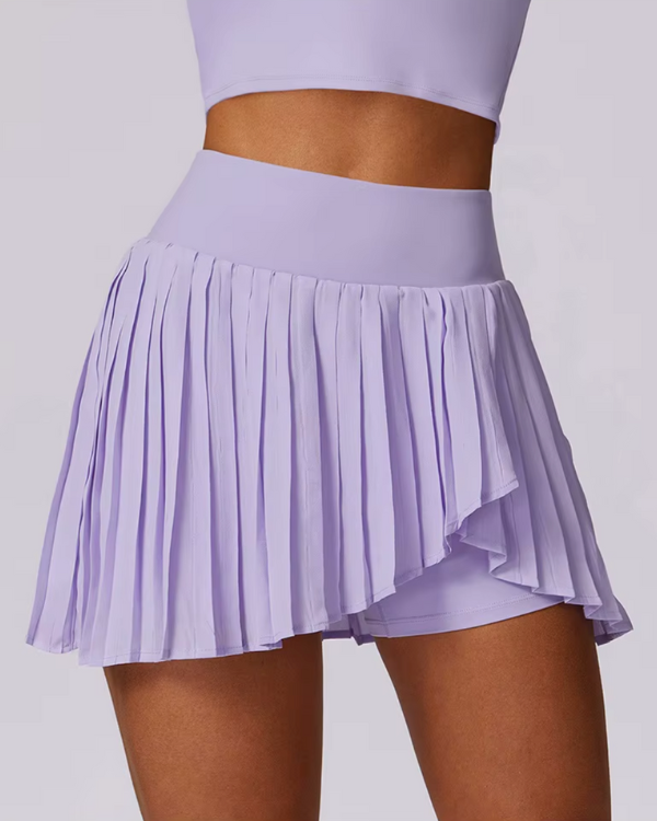 Flieder Tennisrock mit integrierten Shorts in Plissee-Optik