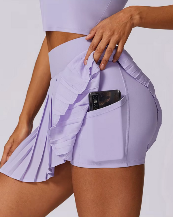 Damen Sportrock mit bequemen Innen-Shorts mit Tasche für Handy 