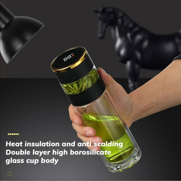 Thermo Glasflasche mit Edelstahl und Temperatur Anzeige