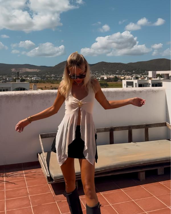 Ibiza Look Top mit tiefem Ausschnitt - Pastell Gelbes Boho Top 