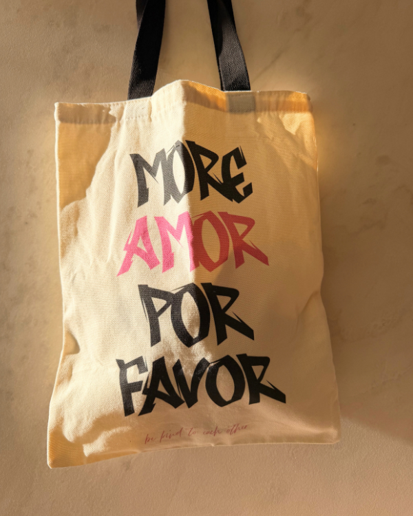 Tote Bag, Stofftasche, Shoppingbag, Einkaufstasche mit coolem Spruch "more amor por favor" 