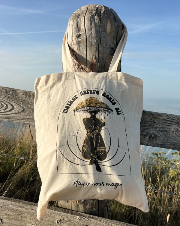 Magic Mushroom Pilz Lady auf Lotus Blume Tote Bag Stofftasche online bestellen - Organic Cotton 