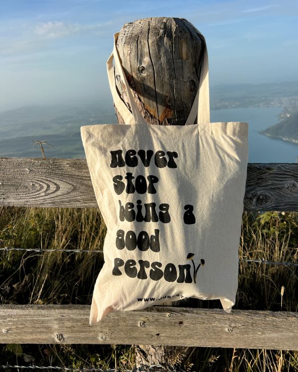 Nachhaltige Baumwolle Einkaufstasche Stofftasche mit Spruch und Mushroom Symbol 