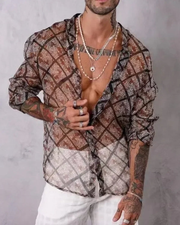 Stillvolles Herren Hemd mit aus transparentem Mesh Stoff mit Muster 