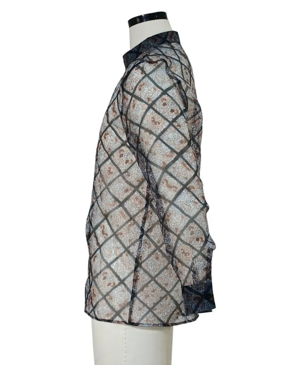 schwarzes langarm Herren Hemd aus transparentem Stoff 