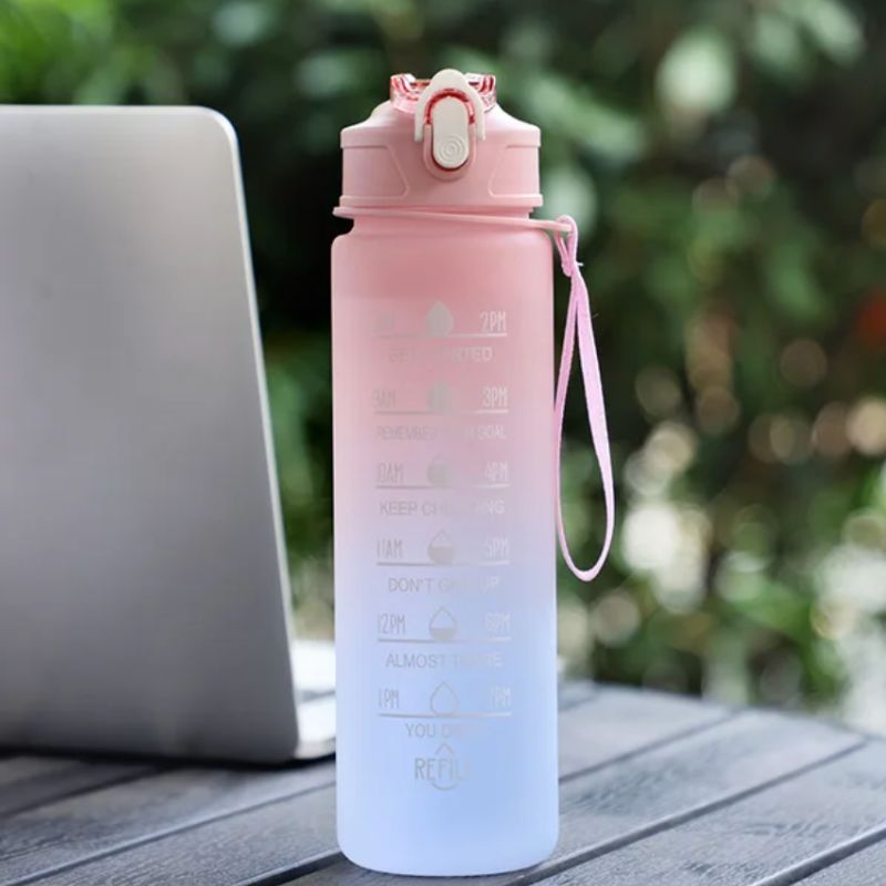 Rosa Hellblaue Trinkflasche mit Trink Reminder Erinnerung Zeitleiste 