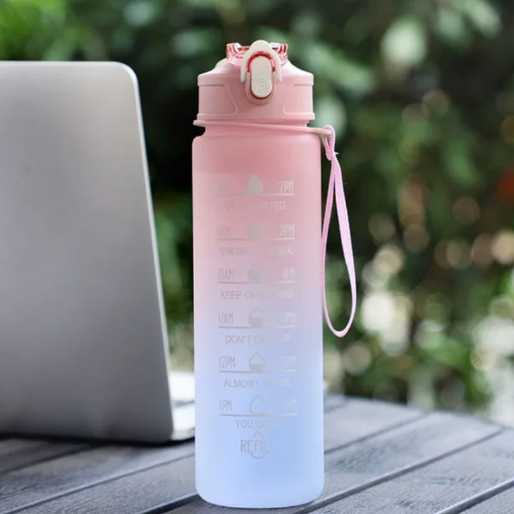 Rosa Hellblaue Trinkflasche mit Trink Reminder Erinnerung Zeitleiste 
