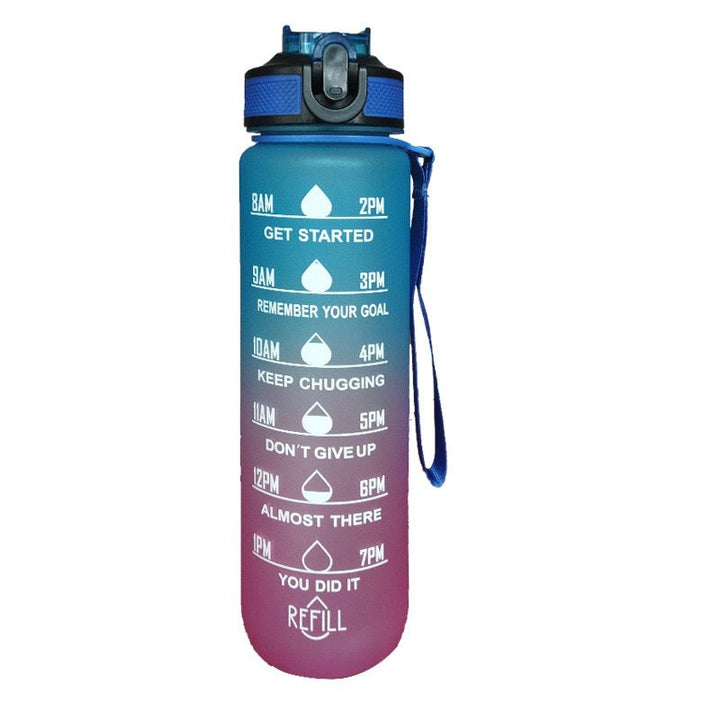Stylische Wasserflasche mit Zeitmarkierungen - blaue coole Trinkflasche