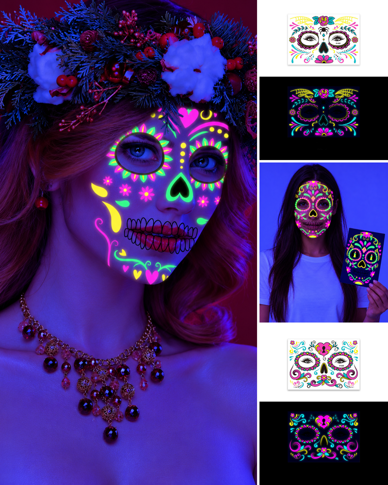 UV Gesichtstattoo Glow de los Muertos