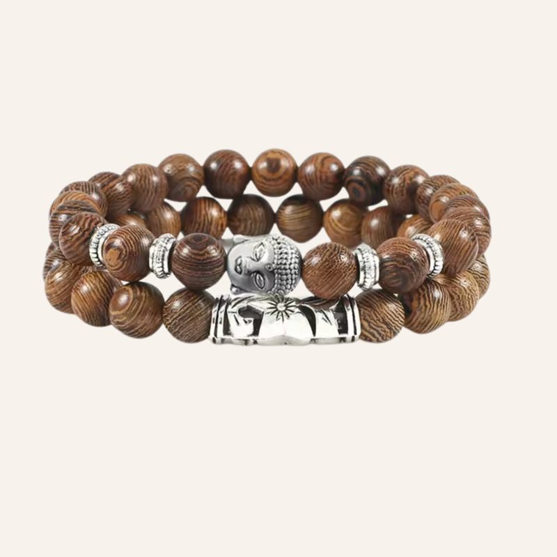 Braunes Buddha Armbandset aus 2 diversen Armbändern, eins davon mit Buddha Motiv
