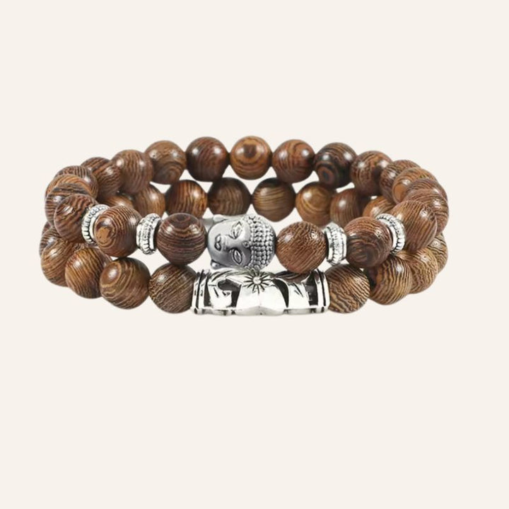 Braunes Buddha Armbandset aus 2 diversen Armbändern, eins davon mit Buddha Motiv