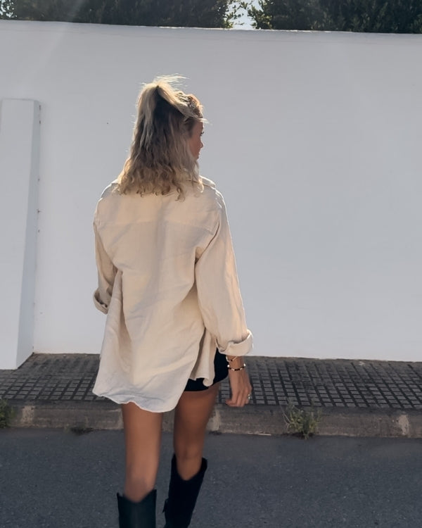 Moderne Musselin Baumwolle Oversize Bluse für Sie und Ihn in creme-weiss 