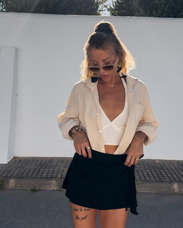 Creme-Weisse Bluse mit Kragen und langen Ärmeln - hochwertige Baumwolle Bluse 