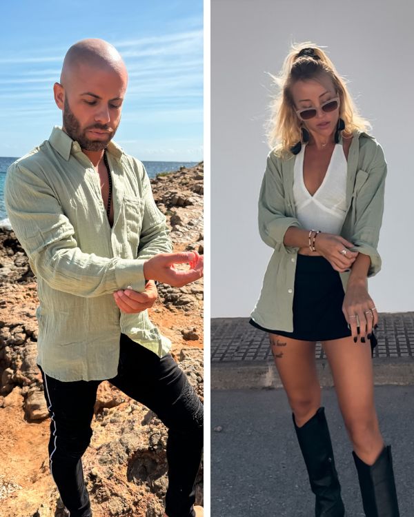 Grünes Musselin Baumwolle Hemd / Bluse für Damen und Herren 