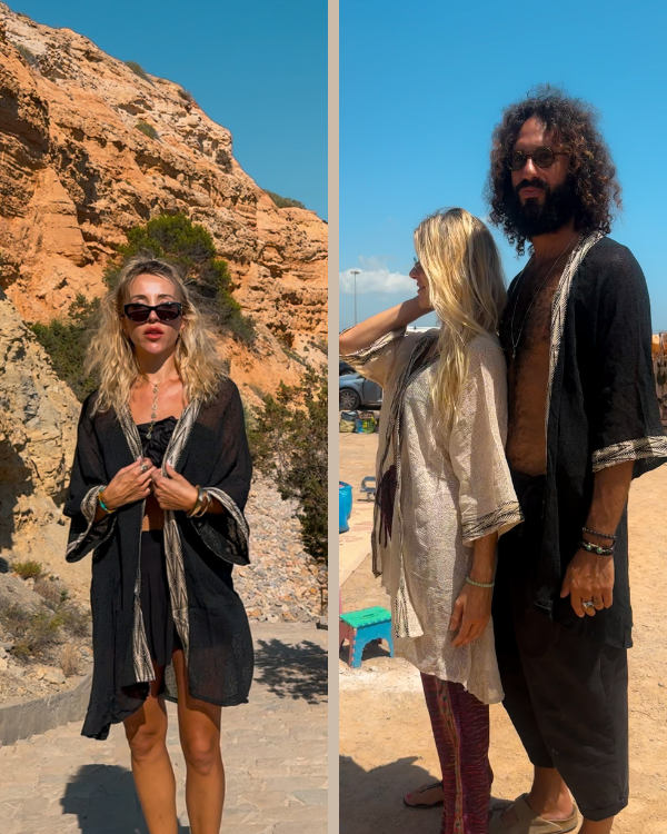 schwarzer Boho Festival Kimono für Damen und Herren - aus luftigem Netzstoff 