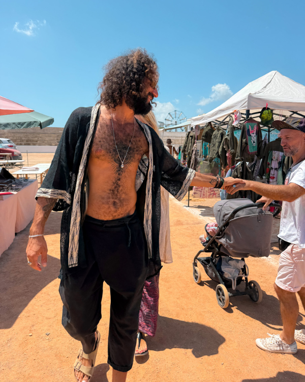 Herren Netz Kimono in schwarz mit Zierrand - Boho Festival Männer Kimono 