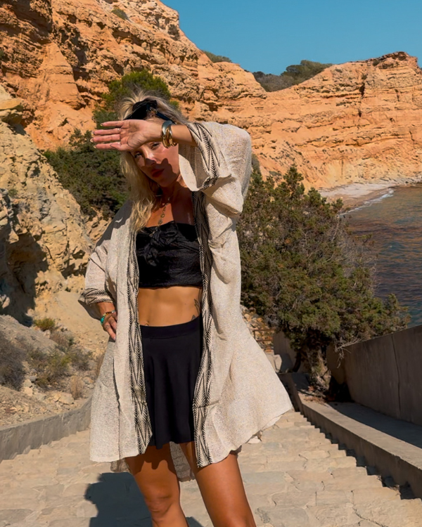 Boho Festival Kimono in beige aus Netzstoff - Luftig und leichter Kimono 