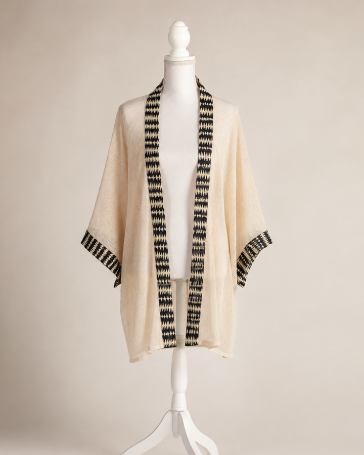 Beiges Netz Kimono mit schönem Rand | Unisex Kimono für Sie und Ihn