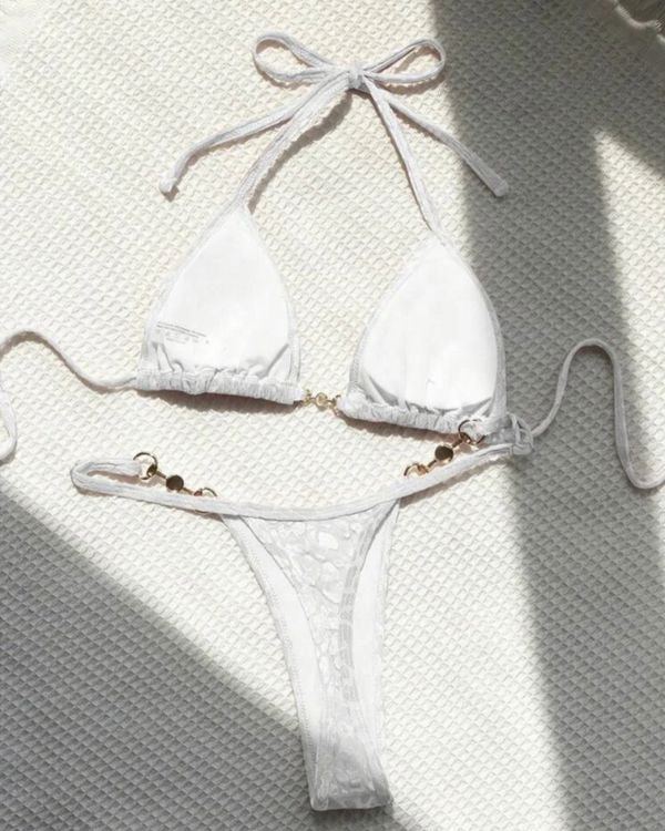 weisses Velvet Samt Bikini mit Leopard Muster - Sexy Damen Bikini in weiss 