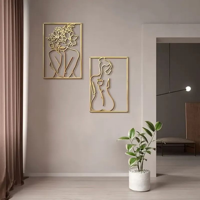 Goldene Abstrakte Wanddekoration Wandbehang - Frauen Umrisse Körper Silhoutte 