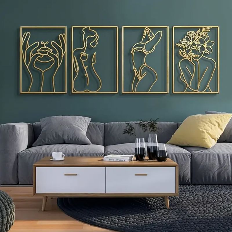 Goldene Damen Sillhoutten Umrisse Wohndekoration Wandbehang 