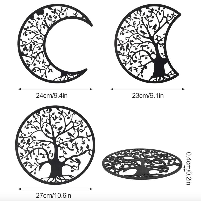 Holz Kunst Wandbehang Wohndekoration mit Baum Motiv in Mondphase 