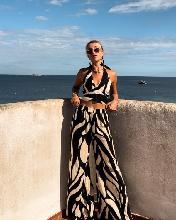 Zebra Boho Chic lange, weite Hose und Crop Top zum binden 