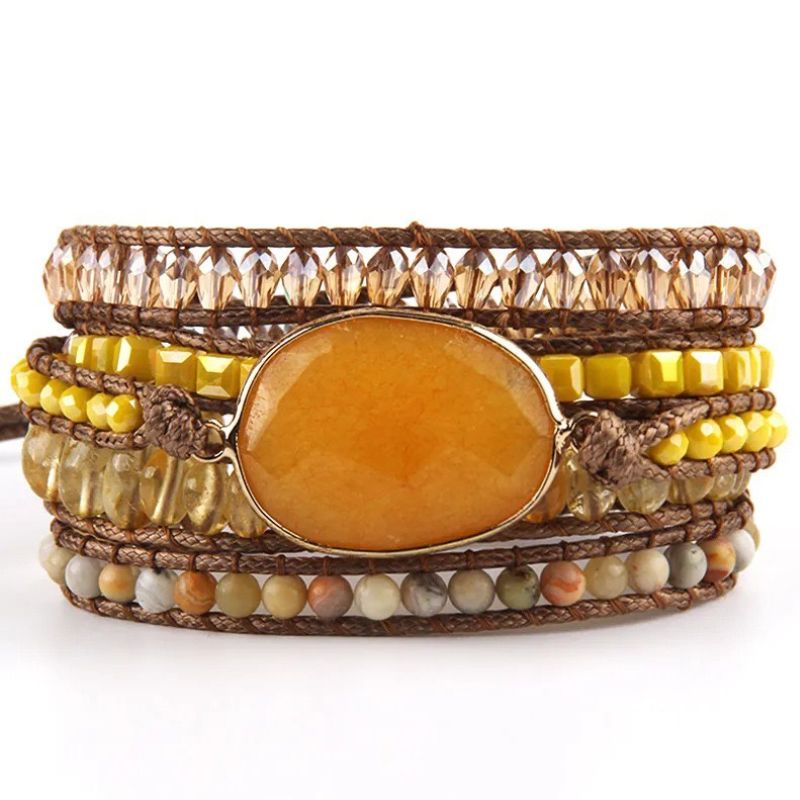Orange Gelbes Wickelarmband mit diversen Perlen